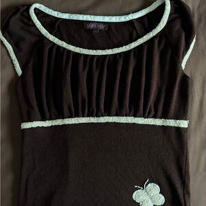 Thrifted Women's vintage Brown Top with beaded accents